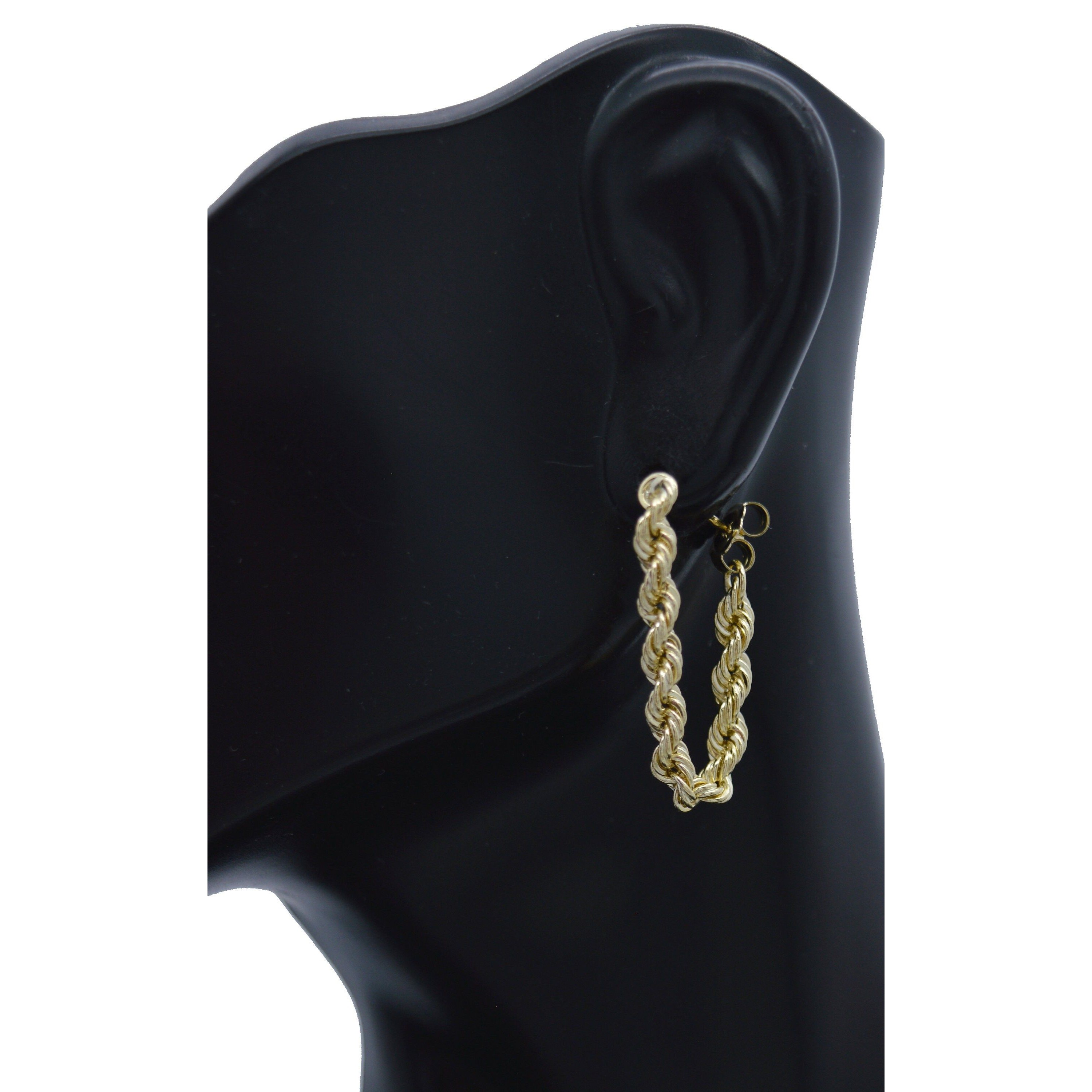 Real 10k Yellow Solid Gold Endless 3mm Rope Chain Drop Earrings 1.2 Gr